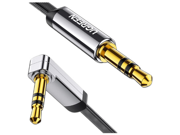 Cable de Audio Ugreen de 3.5mm a 3.5mm (M-M), Ángulo de 90 grados en una de sus Puntas, 2m, color negro.
