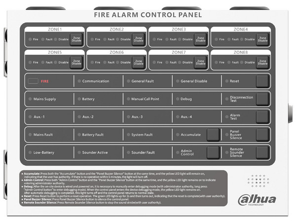 Panel de Alarma Contra Incendios, Convencional, 8 Zonas, Hasta 25 Detectores por Zona, 4 Contactos Secos, RS-485, Ethernet, IP30, Alimentación 90–270 V CA.