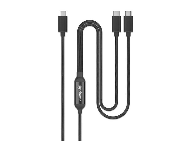 Cable de Carga MANHATTAN 355810 USB-C Doble de 2 m (7 ft), Potencia 100W, Compatible con 2 Dispositivos.