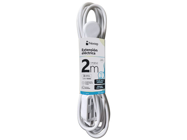 Extensión eléctrica Nextep NEX-NE-244D, 16 AWG, 2m, clavija plana, color blanca.