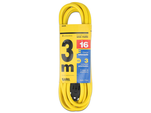 Extensión de alimentación Santul 2435 de uso rudo con 3 contactos, 3m. Color Amarillo.
