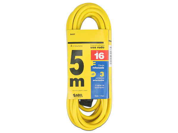 Extensión de alimentación Santul 2437 de uso rudo con 3 contactos, 5m. Color Amarillo.