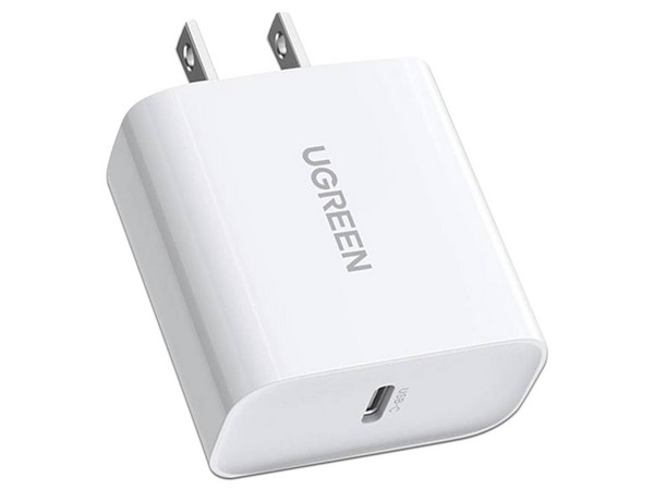 Cargador USB-C UGREEN 60449B de 20W, Carga Rápida QC4.0+, PD3.0, PPS, Chip PWM, Protección Múltiple, Tamaño Compacto, Color Blanco.