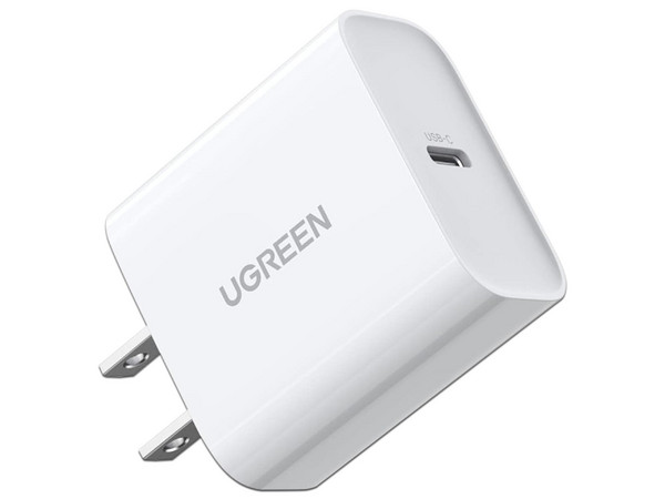 Cargador USB-C UGREEN 60449B de 20W, Carga Rápida QC4.0+, PD3.0, PPS, Chip PWM, Protección Múltiple, Tamaño Compacto, Color Blanco.