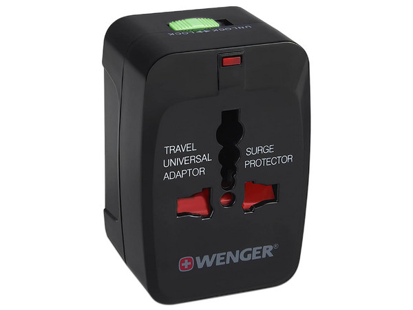 Adaptador de Corriente WENGER 604551 para Viaje. Supresión de Picos, Universal. Color Negro.