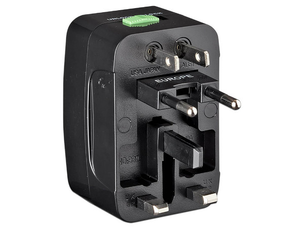 Adaptador de Corriente WENGER 604551 para Viaje. Supresión de Picos, Universal. Color Negro.