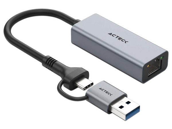 Adaptador de Red USB Acteck Gatex Net AN650, USB Tipo A/C a RJ-45 (M-M). Color Gris.