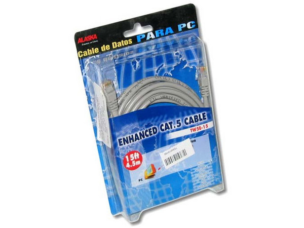 Cable de red  RJ45 Level 5  (15') gris con sus conectores ALASKA