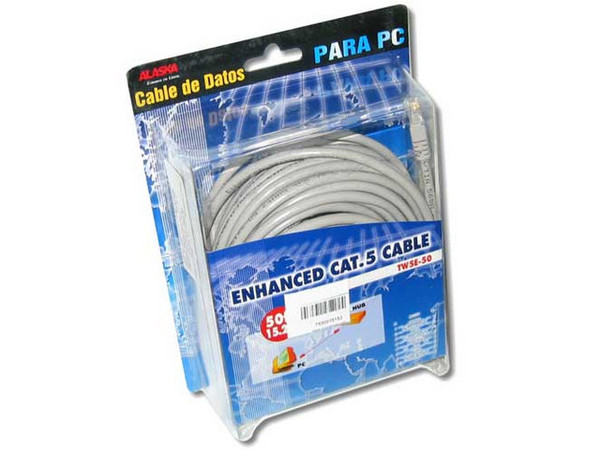 Cable de red RJ45 Level 5  (50') gris con sus conectores ALASKA