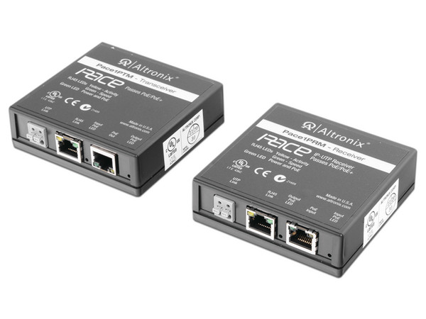 Kit Extensor IP y PoE Altronix PACE-1PR-MT por cable UTP Cat5E, hasta 500 m, 100 mbps. Color Negro