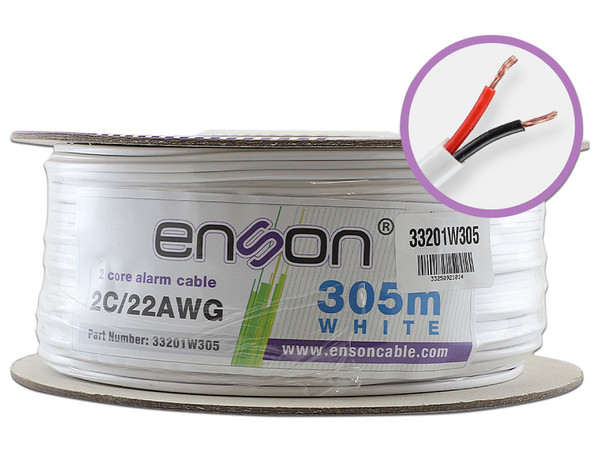 Bobina de Cable para alarma Belden 33201W305, Calibre 22AWG, 2C. Color Gris.