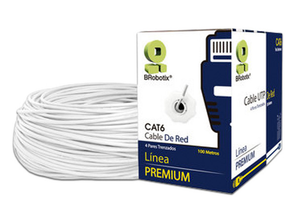 Bobina de Cable UTP BRobotix Cat6, 100 Metros. Color Blanco
