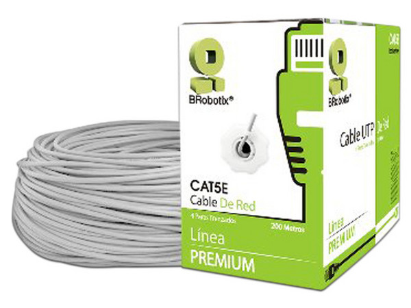 Bobina de cable Brobotix (UTP) Cat5e con 200m, 24 AWG. Color Gris.