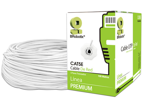 Bobina de Cable Cat5e (UTP) BRobotix con 100m, CCA. Color Blanco.