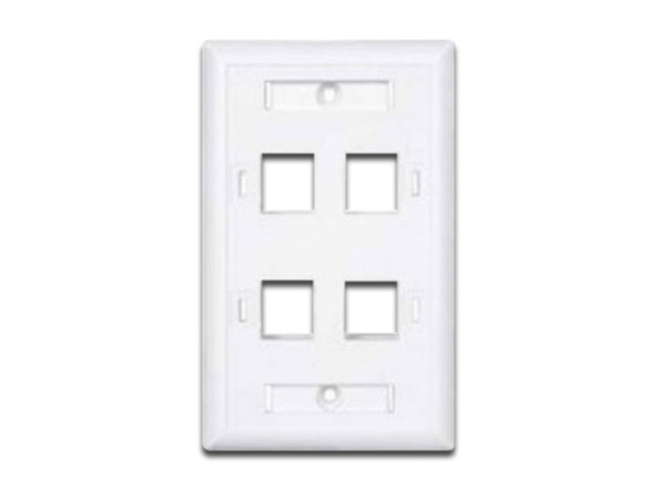 Placa de pared Condunet de 4 puertos tipo Keystone, Color Blanco.