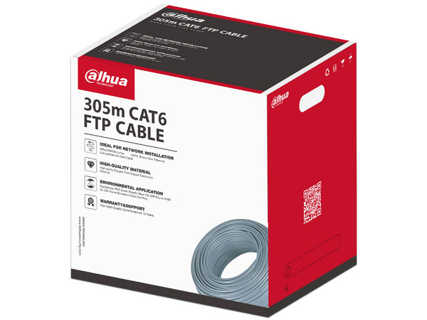 Bobina de Cable UTP DAHUA DH-PFM920I-6F-C, 305m FTP CAT6, Caja FTP CAT6, Alimentación a través de Ethernet, Cobre Libre de Oxígeno, Cubierta PVC Personalizada, Certificación Retardante de Llama