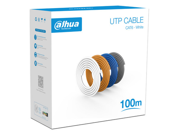Bobina de Cable Dahua Cat6 (UTP), Caja con 100m, 24 AWG, Sólido. Color Blanco.