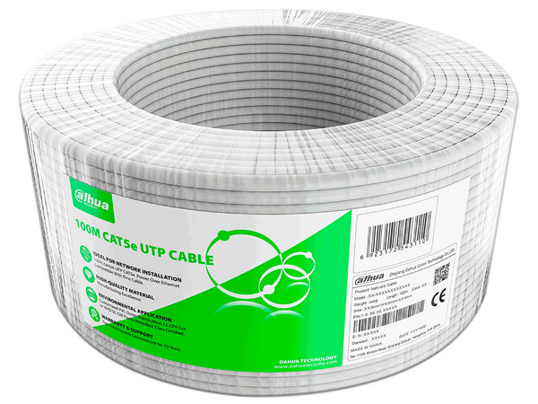 Bobina de cable UTP Dahua DH-PFM922I-5EUN-C-100 de 100m, Cat5e. Color Blanco