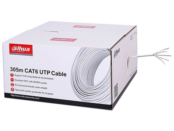 Bobina de cable Dahua PFM923I6, UTP, Cat6, 305 metros, Color blanco.
