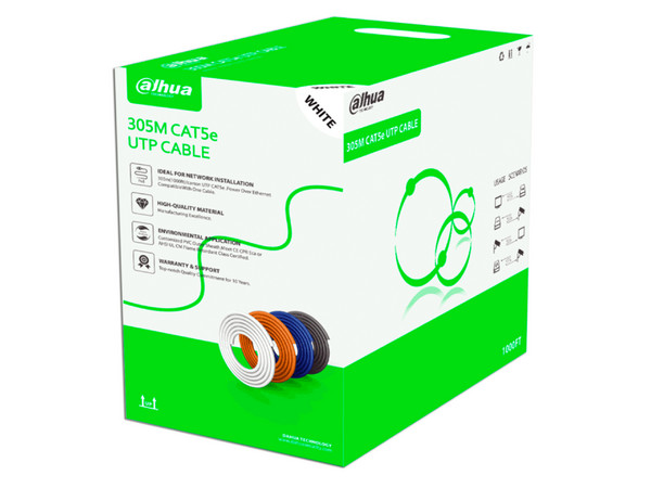 Bobina de Cable Dahua UTP Cat5e, Calibre 24AWG, Uso Interior, 305m. Color Blanco.
