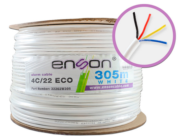 Bobina de Cable Alarma Enson Serie ECO 4c, 22AWG, 305m. Color Blanco.