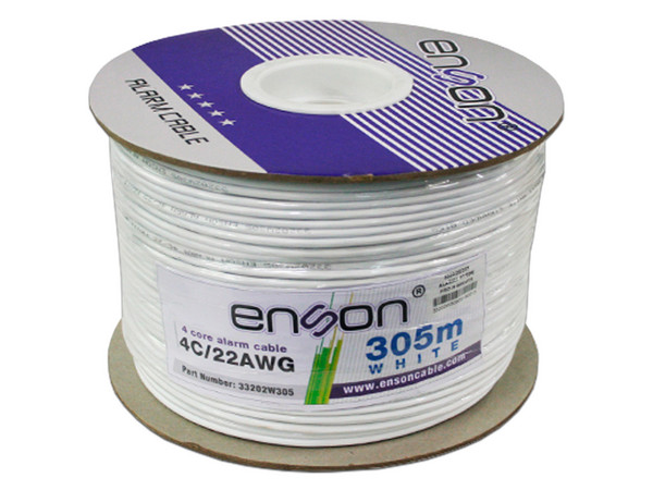 Bobina de Cable Enson Alarma 33202W305 PRO-II, 22AWG, 305m, Color Blanco.