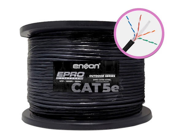 Bobina de Cable Enson EPRO-CAT5E-OUGEL, Cat5e UTP, 24 AWG, 305m, Color Negro.