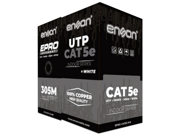Bobina de Cable Enson EPRO-CAT5E-WH, Cat5e, UTP, 305m, Color Blanco.