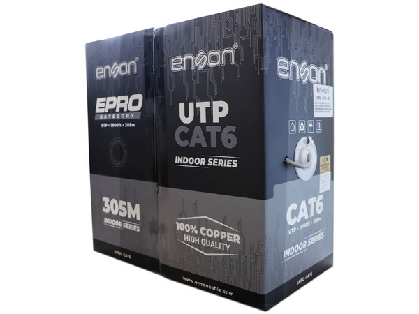 Bobina de Cable Enson EPRO-CAT6-GR Cat6 (UTP), 305 m, 23 AWG, Color Gris.