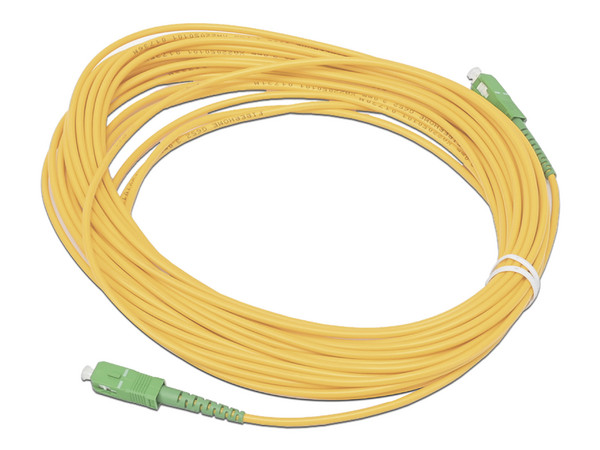 Jumper de Fibra Óptica Simplex FiberHome, Monomodo, SC/UPC-SC/APC, 10m, Color Amarillo.