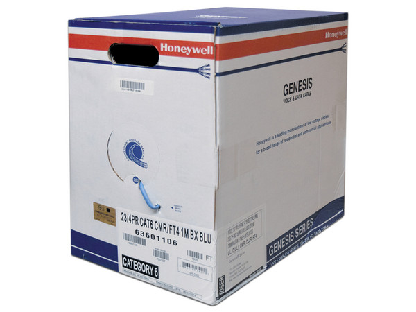Bobina de cable HONEYWELL de 305 metros, UTP Cat6 Riser, Color Azul, UL, CMR, Probado a 350 Mhz para aplicaciones de CCTV, Redes de datos, Control RS485.