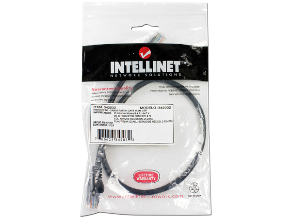 Cable Patch Intellinet, Cat6, UTP, 0.5m. Color Negro.