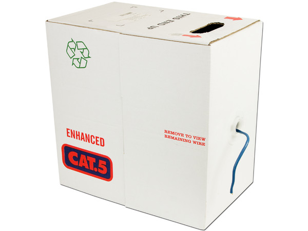 Bobina de Cable Cat5e (UTP) Caja con 305 m, azul, 24 AWG, Sólido.