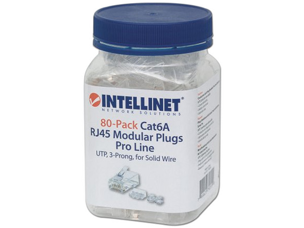 Plugs RJ-45 Intellinet, Cat6A, UTP, bote con 80 piezas.