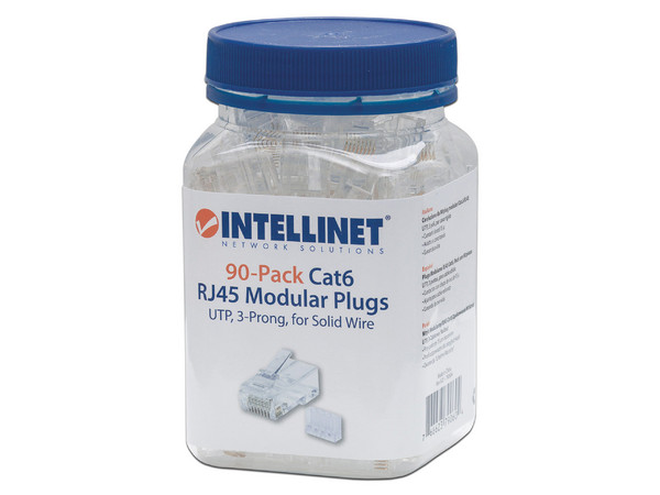 Plugs RJ-45 Intellinet, Cat6, UTP, bote con 90 piezas.