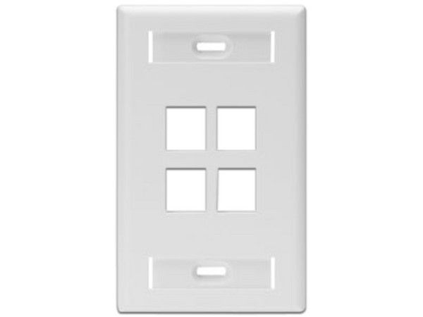 Placa de Pared sencilla Leviton Quickport de 4 puertos. Color Blanco.