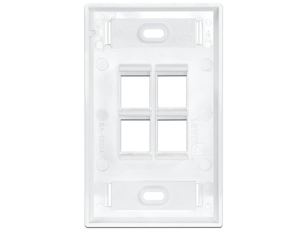 Placa de Pared sencilla Leviton Quickport de 4 puertos. Color Blanco.