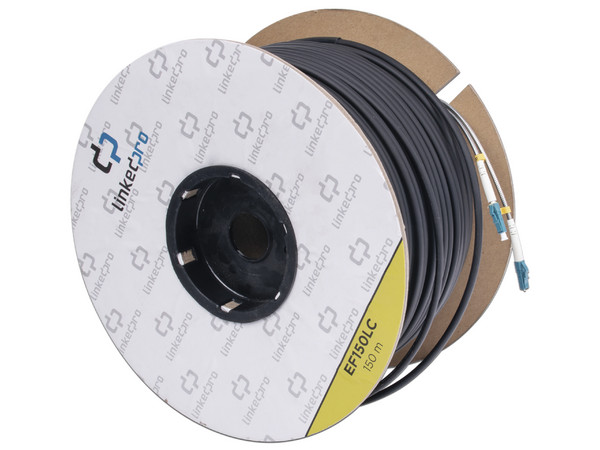 Bobina de Fibra Óptica Monomodo LinkedPro EF-150-LC, Conectores LC Duplex a LC Duplex, Reforzada con Kevlar, 150m.