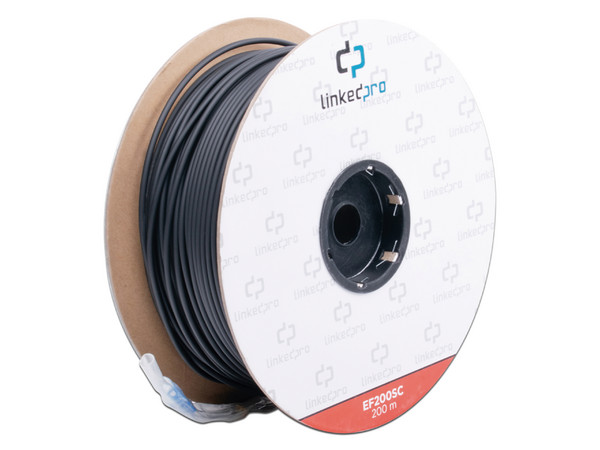 Bobina de Fibra Óptica LinkedPro EF-200-SC Monomodo, SC Dúplex, 200m. Color Negro.