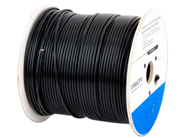 Bobina de Cable Linkedpro Cat5e, 24 AWG, 305m, Aleación de Cobre y Aluminio, Doble Forro, uso exterior. Color Negro
