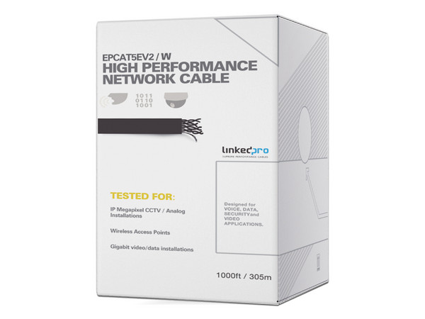Bobina de Cable UTP Linkedpro, Cat5e, 305m, CCA, 24AWG, para interior. Color Blanco