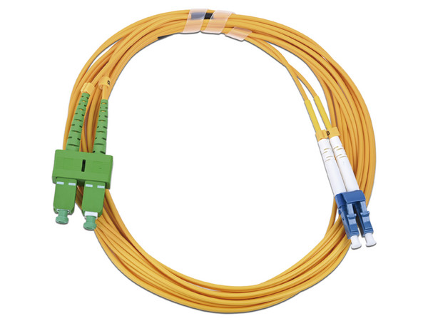 Jumper de Fibra Óptica Monomodo Linkedpro LP-FO-D-LCU-SCA-03 de 3m, Conector LC/UPC-SC/APC, Dúplex, Color Amarillo.