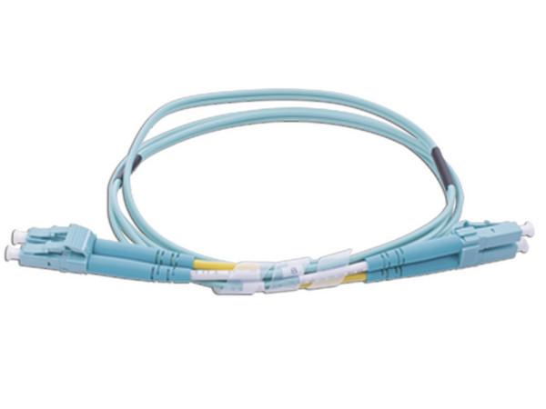 Jumper de Fibra Óptica LinkedPro Multimodo OM4 50/125 LC-LC OFNR (Riser), 2.0 mm, Dúplex, color Aqua, 1 metro.