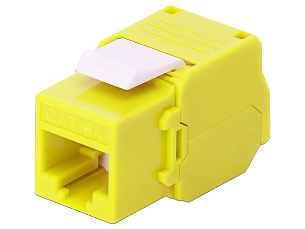 Módulo Jack LinkedPro LPKJ6ATTYE Keystone, Cat6A, Terminación en ángulo 180 grados. Color Amarillo.