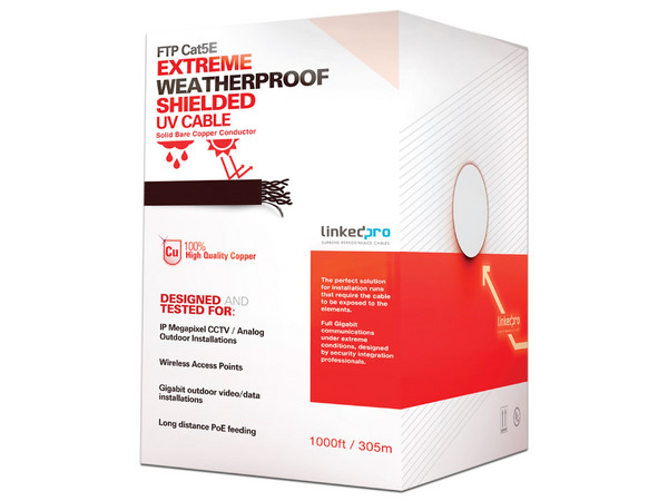 Bobina de Cable UTP Linkedpro, Cat5e, 152m, blindado, para intemperie. Color Negro.