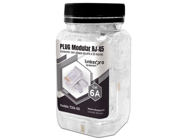 Plugs RJ-45 Linkedpro TC6A-100, Cat6A, Chapado de Oro, Bote con 100 Piezas.