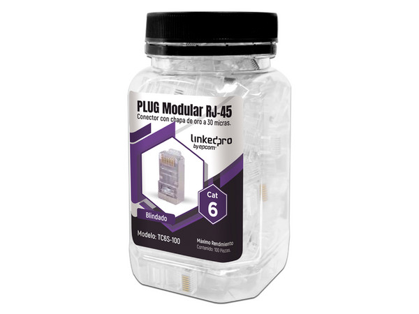 Plugs RJ-45 Linkedpro TC6S-100, Cat6, Blindado, Chapado de Oro, Bote con 100 Piezas.