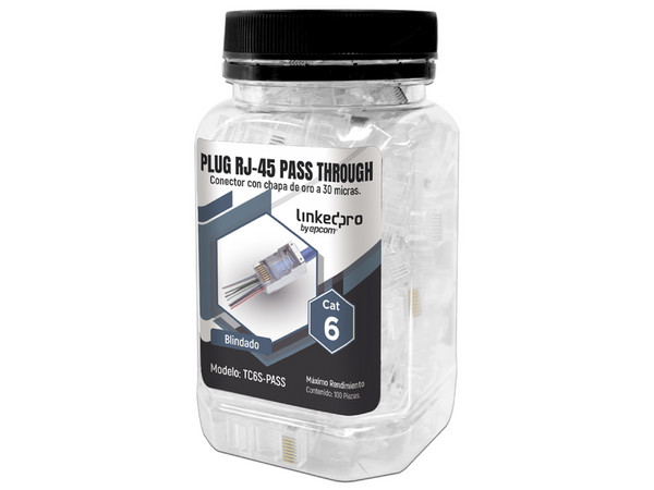 Plugs LinkedPro TC6S-PASS, RJ-45, Cat6, Chapado de Oro, 100 Piezas. Color Transparente.