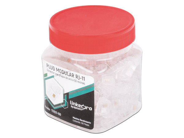 Plugs LinkedPro TCRJ11-100, RJ-11, Chapado de Oro, 100 Piezas. Color Transparente.
