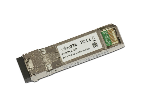 Transceptor MiniGbic MikroTik S+85DLC03D, SFP+, 10G, LC Dúplex para fibra Multi-Modo, Transferencia máxima de 300m.